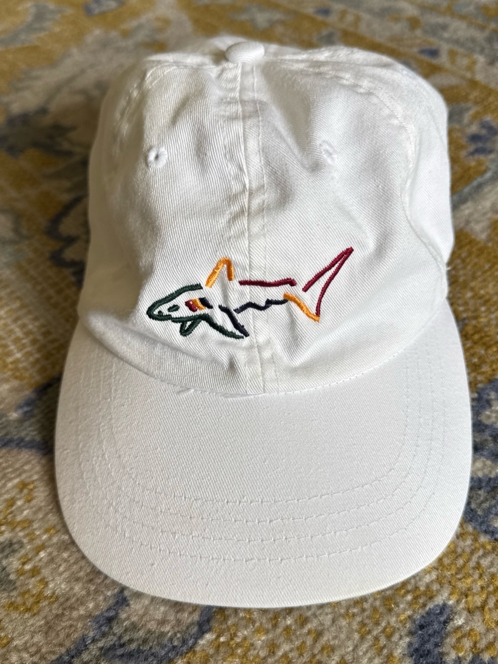 Greg Norman Collection White Cap with Multicolor Shark Stitching